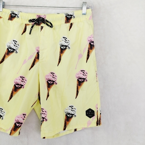 Neff Yellow & Brown Ice Cream Cone High Rise Aloha Swim Trunks Shorts 636 - Picture 2 of 8